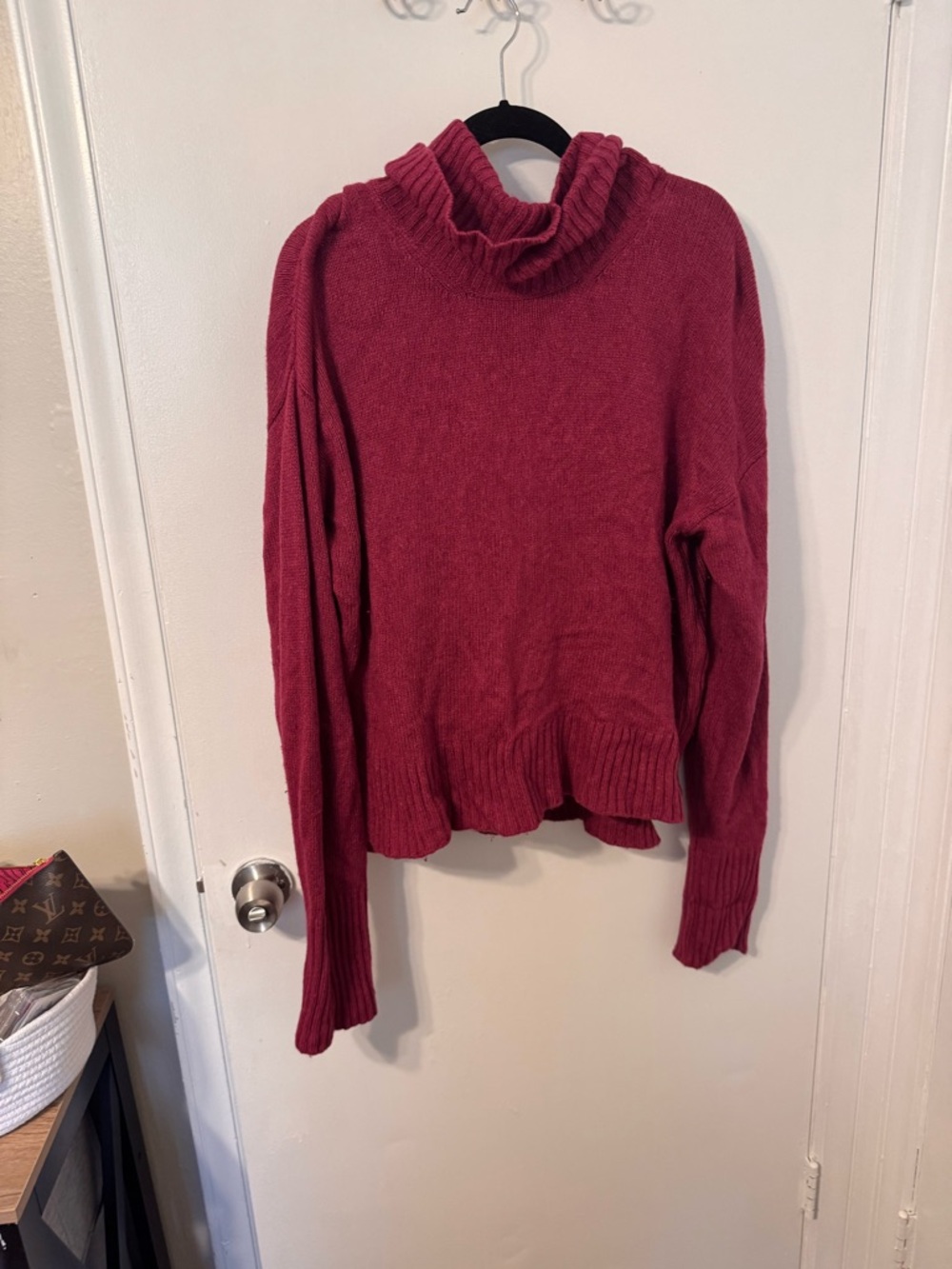 Anthropologie Ribbed Cowl Neck Sweater in Deep Berry